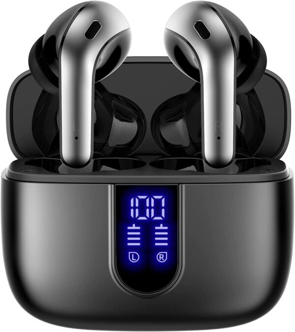 Bluetooth Headphones True Wireless Earbuds 60H Playback LED Power Display Earphones with Wireless Charging Case IPX5 Waterproof in-Ear Earbuds with Mic for TV Smart Phone Laptop Computer Sports - Image 2