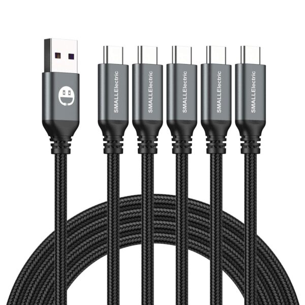 USB Type-C to A Cable 5pack 6ft Braided Fast Charging 3A Quick Charger Cord, 6 Foot Compatible iPhone 15,Samsung Galaxy S10 S9 S8 Plus, Note 10 9 8, LG V50 V40 G8 G7(Grey)