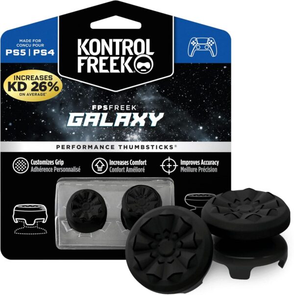 Freek Galaxy Black for Playstation 4 (PS4) and Playstation 5 (PS5) | Performance Thumbsticks | 1 High-Rise, 1 Mid-Rise