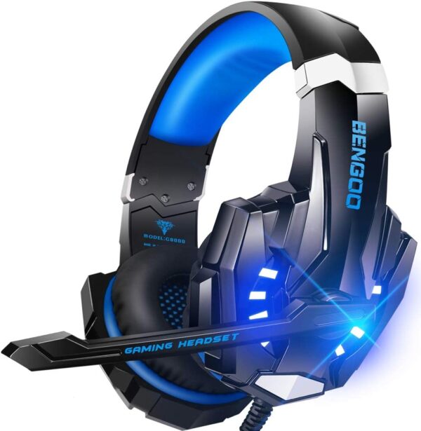 Stereo Gaming Headset for PS4 PC Xbox One PS5 Controller, Noise Cancelling Over Ear Headphones with Mic, LED Light, Bass Surround, Soft Memory Earmuffs