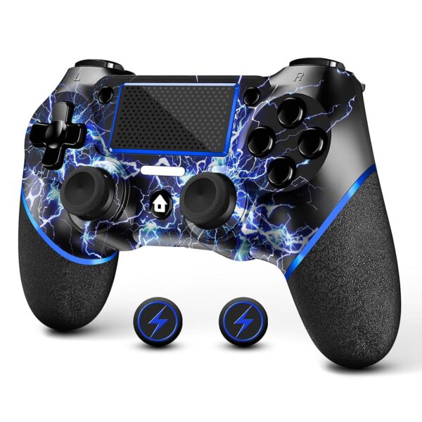 Wireless Controller for PS4, Custom Design V2 Gamepad Joystick for PS4 with Non-Slip Grip of Both Sides and 3.5mm Audio Jack! Thumb Caps Included! (Lightning)