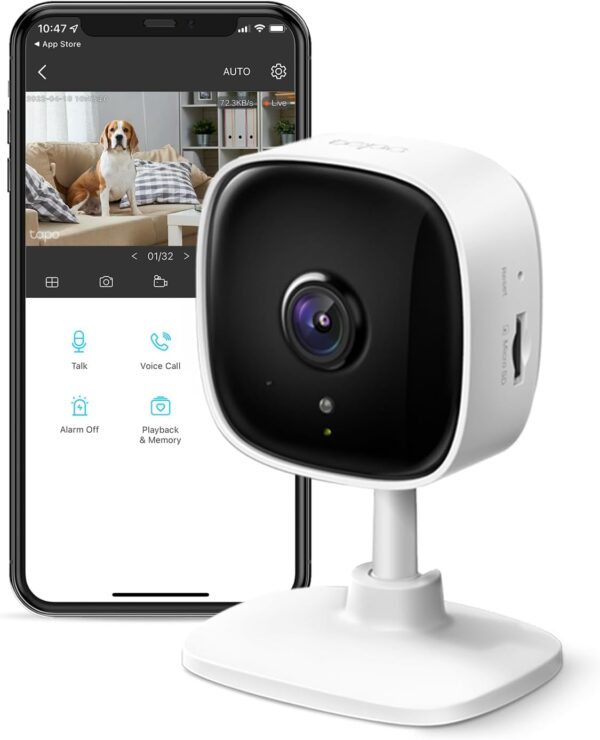 Indoor Security Camera for Baby Monitor, Dog Camera w/ Motion Detection, 2-Way Audio Siren, Night Vision, Cloud & SD Card Storage, Works w/ Alexa & Google Home