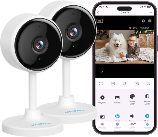 Indoor Camera, Cameras for Home Security with Night Vision, Pet Camera with Phone App, 2K Indoor Security Camera, Motion Detection, 2-Way Audio, WiFi Camera Home Camera Compatible with Alexa