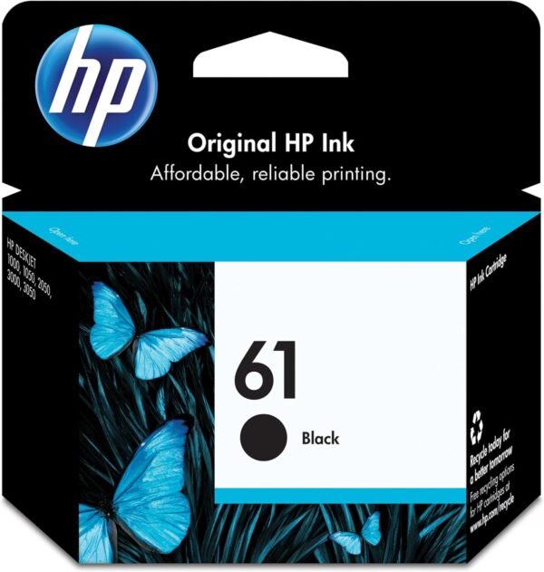 HP 61 Black Ink Cartridge | Works with DeskJet 1000, 1010, 1050, 1510, 2050, 2510, 2540, 3000, 3050, 3510; ENVY 4500, 5530; OfficeJet 2620, 4630 Series | Eligible for Instant Ink | CH561WN