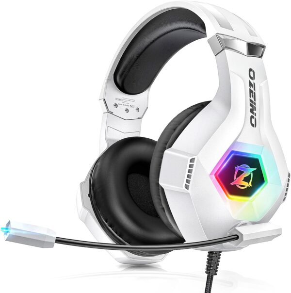 Gaming Headset PS4 Headset, Xbox Headset with 7.1 Surround Sound, Gaming Headphones with Noise Cancelling Mic RGB Light Memory Earmuffs for PC, PS5, PS4, Xbox Series X/S, Xbox one, Switch