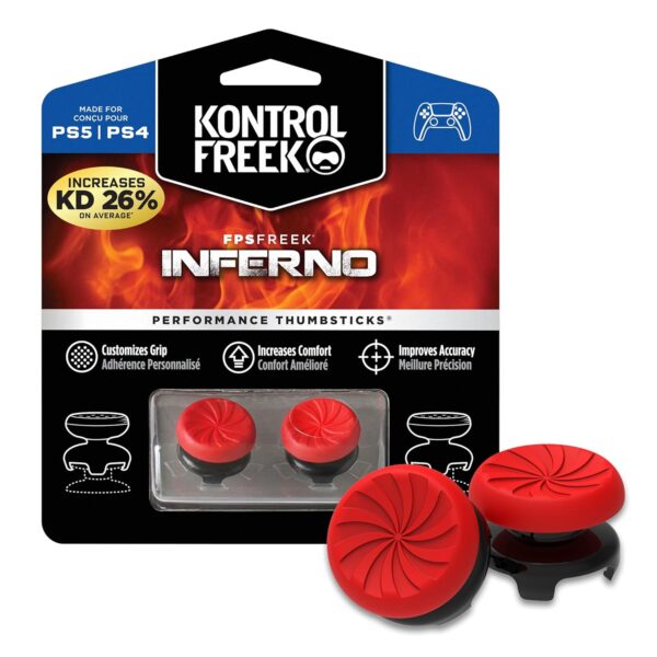 KontrolFreek FPS Freek Inferno for Playstation 4 (PS4) and Playstation 4 (PS5) Controller | Performance Thumbsticks | 2 High-Rise Concave | Red