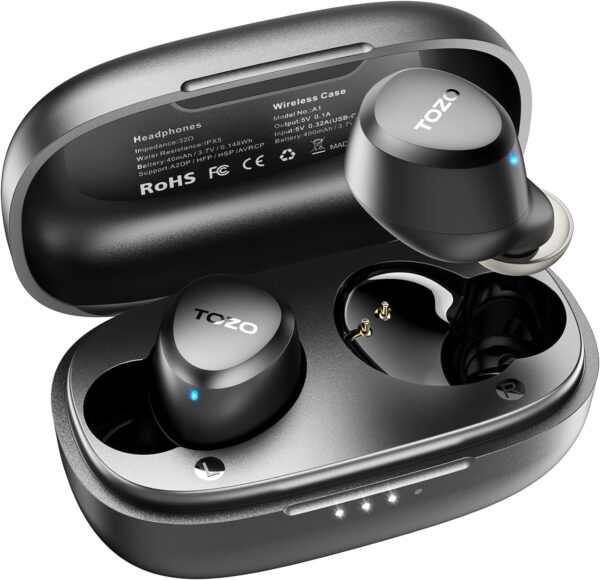 TOZO A1 Mini Wireless Earbuds Bluetooth 5.3 in Ear Light-Weight Headphones Built-in Microphone, IPX5 Waterproof, Immersive Premium Sound Long Distance Connection Headset with Charging Case