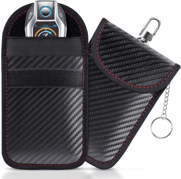 Bag for Key Fob(2 Pack), Cage Protector, Car RFID Signal Blocking Key Fob Protector, Double-Layers of Shielding Carbon Fiber Material Anti-Theft Pouch