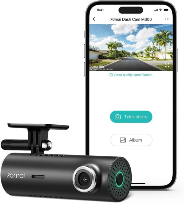 70mai Dash Cam M300, 1296P QHD, Built in WiFi Smart Dash Camera for Cars, 140° Wide-Angle FOV, WDR, Night Vision, iOS/Android Mobile App