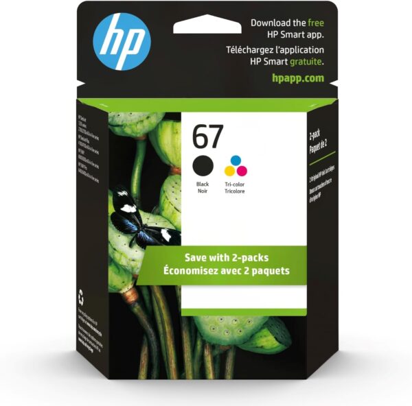 Tri-color Ink Cartridges (2 Count - Pack of 1) | Works with HP DeskJet 1255, 2700, 4100 Series, HP ENVY 6000, 6400 Series | Eligible for Instant Ink