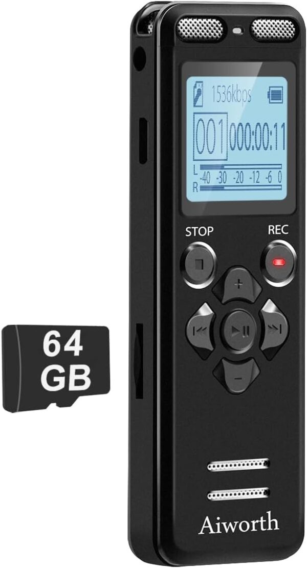 72GB Digital Voice Recorder Voice Activated Recorder for Lectures Meetings - aiworth 5220 Hours Sound Audio Recorder Dictaphone Recording Device with Playback,MP3 Player,Password,Variable Speed - Image 2