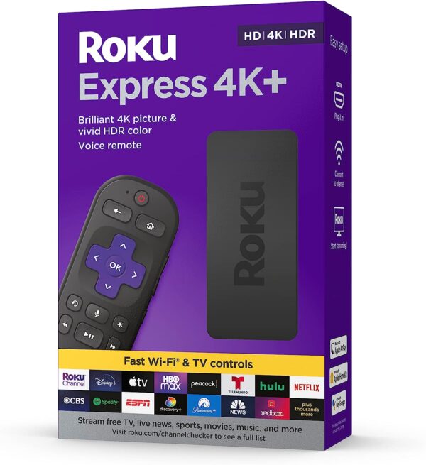 Streaming Device 4K/HDR, Roku Voice Remote, Free & Live TV