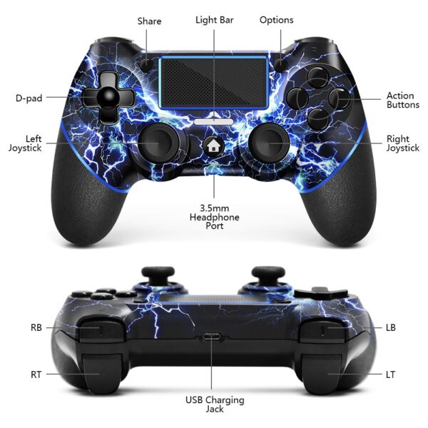 Wireless Controller for PS4, Custom Design V2 Gamepad Joystick for PS4 with Non-Slip Grip of Both Sides and 3.5mm Audio Jack! Thumb Caps Included! (Lightning) - Image 3