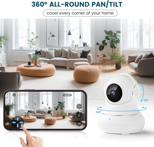 Home Security Camera for Pets/Dog with Phone App, Baby Camera with Motion Detection, 2.4G WiFi Camera with Night Vision & 2-Way Audio, Works with Alexa - Image 3