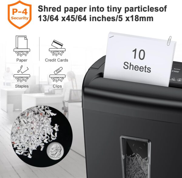 Bonsaii 10-Sheet Cross Cut Paper Shredder, 5.5 Gal Home Office Heavy Duty Shredder for Credit Card, Staple, Clip with Transparent Window(C209-D) - Image 3