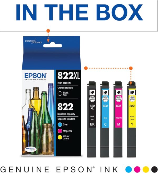 DURABrite Ultra Ink High Capacity Black & Standard Color Cartridge Combo Pack (T822XL-BCS) Works with WorkForce Pro WF-3820, WF-3823, WF-4820, WF-4830, WF-4833, WF-4834