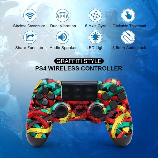 PS4 Controller Wireless, with USB Cable/1000mAh Battery/Dual Vibration/6-Axis Motion Control/3.5mm Audio Jack/Multi Touch Pad/Share Button, PS4 Controller Compatible with PS4/Slim/Pro/PC - Image 3