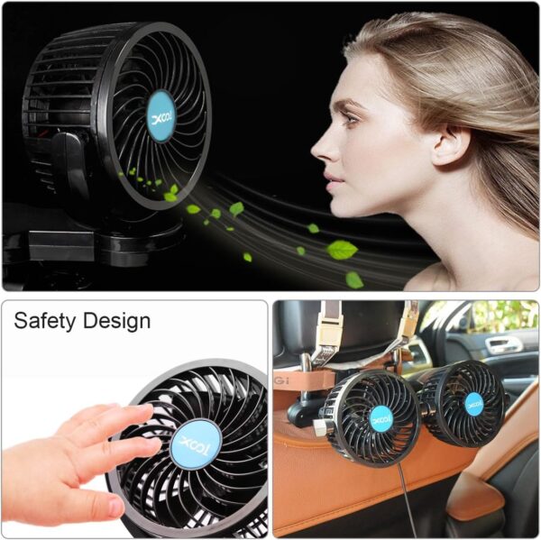 XOOL Electric Car Fans for Rear Seat Passenger Portable Fan Headrest 360 Degree Rotatable Backseat Car Fan 12V Cooling Air Fan with Stepless Speed Regulation for SUV, RV, Vehicles - Image 3