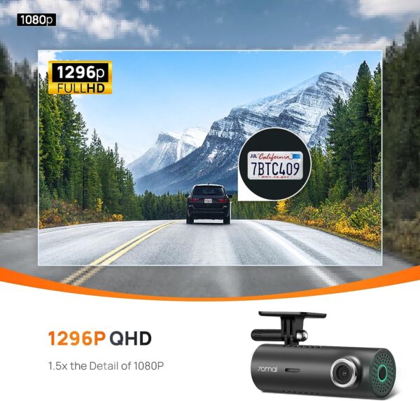 70mai Dash Cam M300, 1296P QHD, Built in WiFi Smart Dash Camera for Cars, 140° Wide-Angle FOV, WDR, Night Vision, iOS/Android Mobile App - Image 3