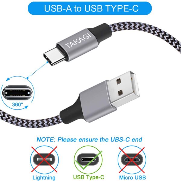 TAKAGI USB Type C Cable 3A Fast Charging, (3-Pack 6feet) USB-A to USB-C Nylon Braided Data Sync Transfer Cord Compatible with Galaxy S20 S10 S9 S8, Note 20 10 and iPhone 15/15 Pro Max USB C Charger - Image 3