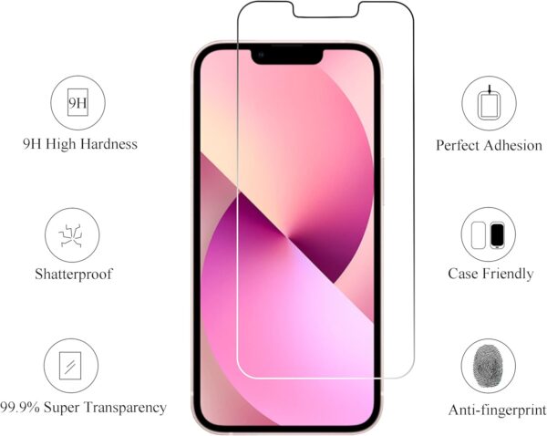 Glass Screen Protector for iPhone 14 / iPhone 13 / iPhone 13 Pro [6.1 Inch] Display 3 Pack Tempered Glass, Case Friendly - Image 3