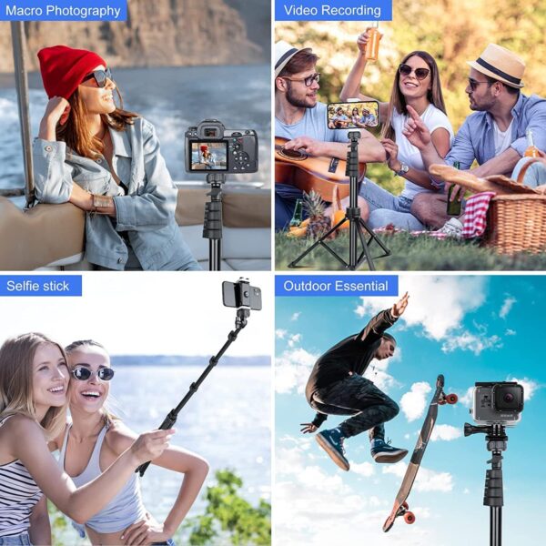 Phone Tripod & Selfie Stick, Extendable Cell Phone Tripod Stand with Wireless Remote and Phone Holder, Compatible with iPhone Android Phone, Camera - Image 3