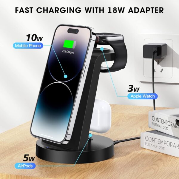 3 in 1 Charging Station for iPhone, Wireless Charger for iPhone 15 14 13 12 11 X Pro Max & Apple Watch - Charging Stand Dock for AirPods - Image 4