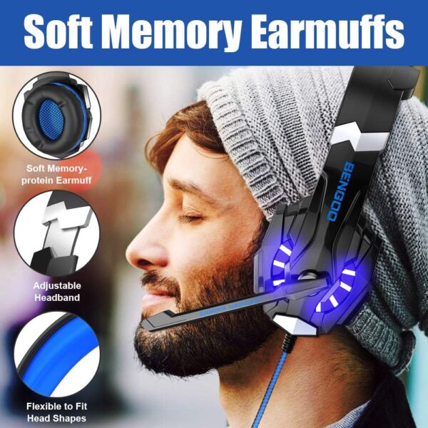 Stereo Gaming Headset for PS4 PC Xbox One PS5 Controller, Noise Cancelling Over Ear Headphones with Mic, LED Light, Bass Surround, Soft Memory Earmuffs - Image 4