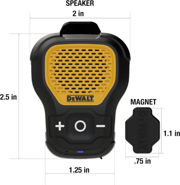 DEWALT Wearable Bluetooth Speaker — Magnetic Clip-On Wireless Jobsite Pro Water-Resistant Portable Speaker - Image 4