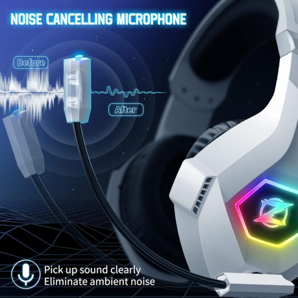 Gaming Headset PS4 Headset, Xbox Headset with 7.1 Surround Sound, Gaming Headphones with Noise Cancelling Mic RGB Light Memory Earmuffs for PC, PS5, PS4, Xbox Series X/S, Xbox one, Switch - Image 4