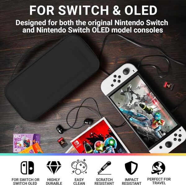 Orzly Carry Case Compatible with Nintendo Switch and New Switch OLED Console -Protective Hard Portable Travel Carry Case Shell Pouch with Pockets for Accessories and Games - Image 4