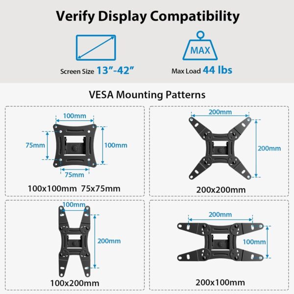 Full Motion TV Monitor Wall Mount Bracket Articulating Arms Swivel Tilt Extension Rotation for Most 13-42 Inch LED LCD Flat Curved Screen TVs & Monitors, Max VESA 200x200mm up to 44lbs by Pipishell - Image 4