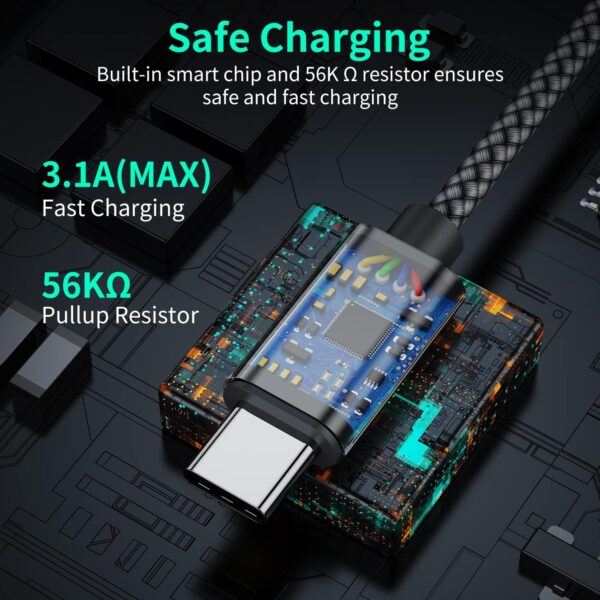 USB Type C Cable, (2-Pack 3FT) USB C Charger Cable Nylon Braided Fast Charging Sync Cord Compatible iPhone 15/15 Pro Max Samsung Galaxy S10 S9 S8 Plus,Note 9 8, LG G7 V30S,Google Pixel 2 XL,(Gray) - Image 4