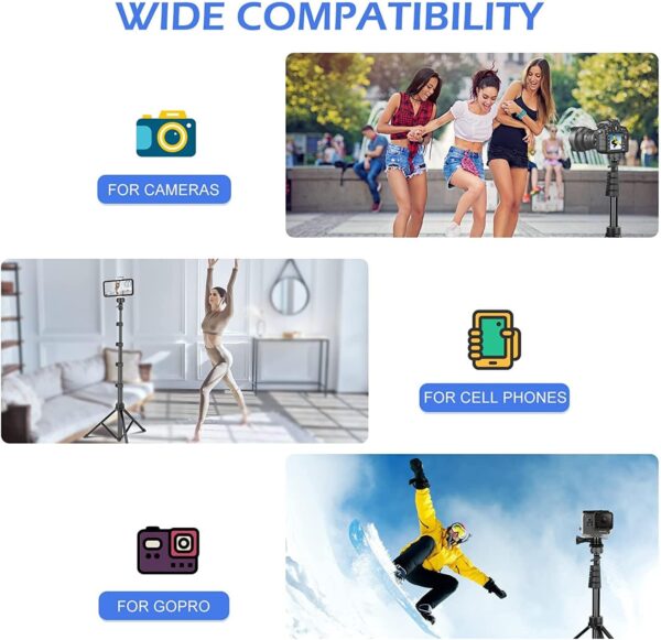 Phone Tripod & Selfie Stick, Extendable Cell Phone Tripod Stand with Wireless Remote and Phone Holder, Compatible with iPhone Android Phone, Camera - Image 4