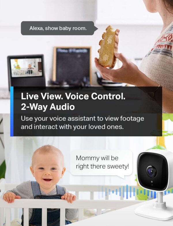 Indoor Security Camera for Baby Monitor, Dog Camera w/ Motion Detection, 2-Way Audio Siren, Night Vision, Cloud & SD Card Storage, Works w/ Alexa & Google Home - Image 5