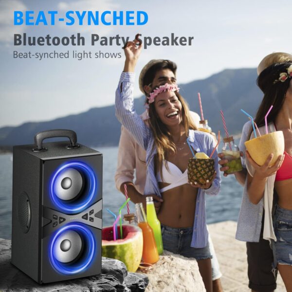 Bluetooth Speakers, Wireless TWS Portable Speaker with Lights,100dB Loud Subwoofer 80w(Peak) Stereo Sound, Bassup Technology, Long Playtime for Outdoor Party - Image 5