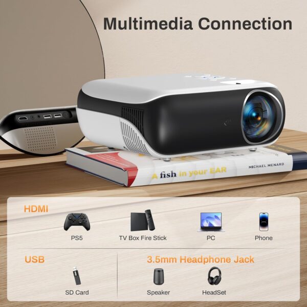 Bluetooth Projector with 100" Screen, Portable Outdoor Movie Projector, Mini Projector for Home Bedroom, Compatible with Smartphone,HDMI,USB,AV,Fire Stick,PS5 - Image 5