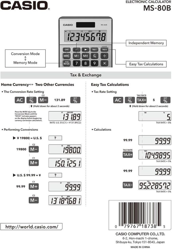 Casio MS-80B Standard Function Desktop Calculator,Black 147D×103W×28.8H mm - Image 5