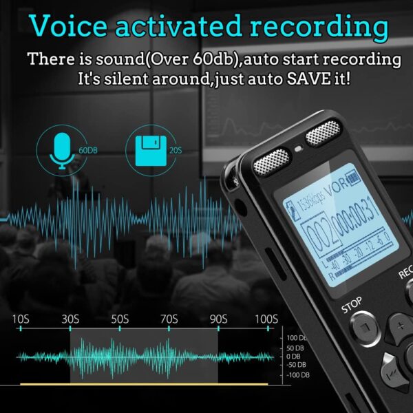 72GB Digital Voice Recorder Voice Activated Recorder for Lectures Meetings - aiworth 5220 Hours Sound Audio Recorder Dictaphone Recording Device with Playback,MP3 Player,Password,Variable Speed - Image 5