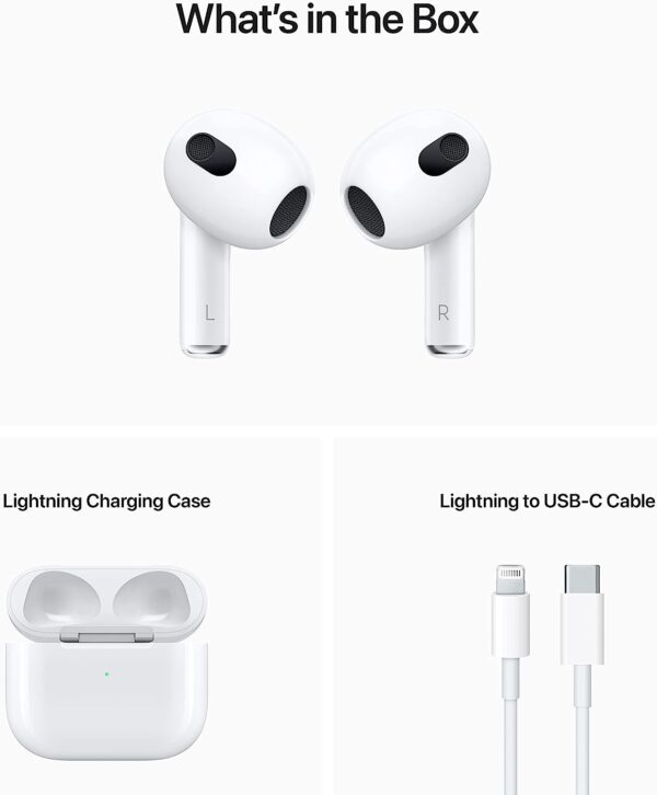 AirPods (3rd Generation) Wireless Ear Buds, Bluetooth Headphones, Personalized Spatial Audio, Sweat and Water Resistant, Lightning Charging Case Included, Up to 30 Hours of Battery Life