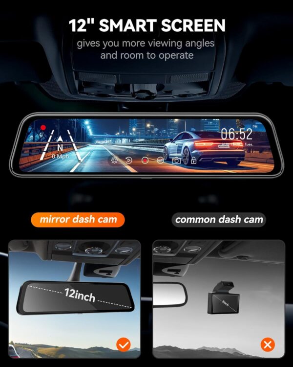 Mirror Dash Cam Backup Camera, 2160P Full HD Smart Rearview Mirror for Cars & Trucks, Front and Rear View Dual Cameras, Night Vision, Parking Assistance, Free 32GB Card & GPS - Image 6