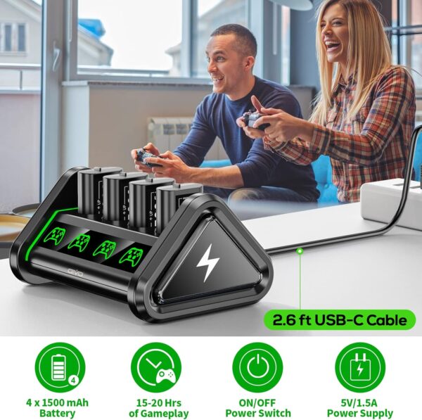 Rechargeable Battery for Xbox One/Xbox Series X|S, 4 x 3600mWh Batteries Xbox One Controller, Xbox Series Controller Batteries with Charger Station for Xbox One/One S/ One X /Elite（1500mAh=3600mWh) - Image 6