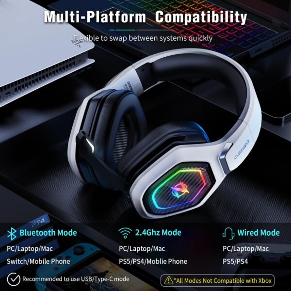 2.4GHz Wireless Gaming Headset for PC, PS5, PS4 - Lossless Audio USB & Type-C Ultra Stable Gaming Headphones with Flip Microphone, 30-Hr Battery Gamer Headset for Switch, Laptop, Mobile, Mac - Image 6