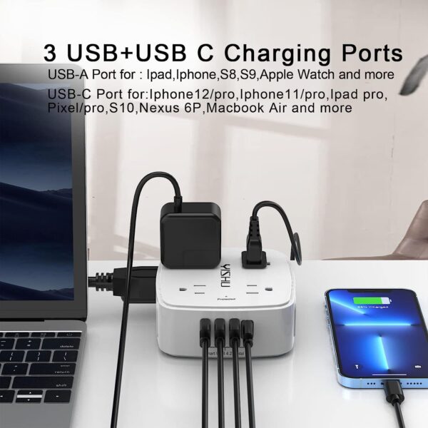 6 Ft Surge Protector Power Strip - 8 Widely Outlets with 4 USB Ports, 3 Side Outlet Extender with 6 Feet Extension Cord, Flat Plug, Wall Mount, Desk USB Charging Station, ETL,White - Image 6