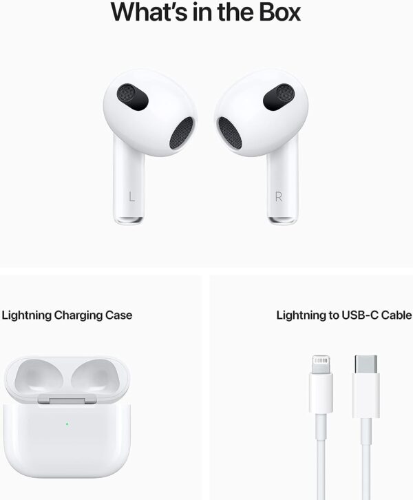 Apple AirPods (3rd Generation) Wireless Ear Buds, Bluetooth Headphones, Personalized Spatial Audio, Sweat and Water Resistant, Lightning Charging Case Included, Up to 30 Hours of Battery Life - Image 6