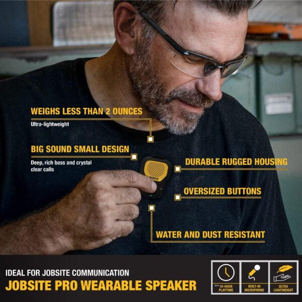 DEWALT Wearable Bluetooth Speaker — Magnetic Clip-On Wireless Jobsite Pro Water-Resistant Portable Speaker - Image 7