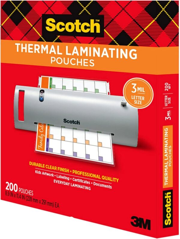 Scotch Thermal Laminating Pouches, 200 Count, Clear, 3 mil., Laminate Business Cards, Banners and Essays, Ideal Office or School Supplies, Fits Letter Sized (8.9 in. × 11.4 in.) Paper - Image 7