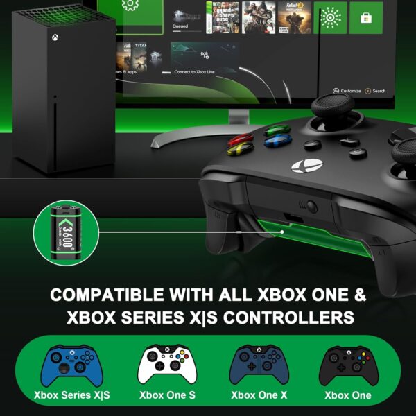 Charger for Xbox One Controller Battery Pack with 4x3600mWh USB Rechargeable Xbox One Battery Charger Station for Xbox Series X|S, Xbox One S/One X/Elite Controllers-Xbox One Accessories 1500mAh - Image 7