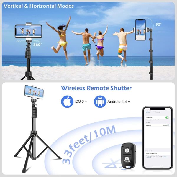 Phone Tripod & Selfie Stick, Extendable Cell Phone Tripod Stand with Wireless Remote and Phone Holder, Compatible with iPhone Android Phone, Camera - Image 7